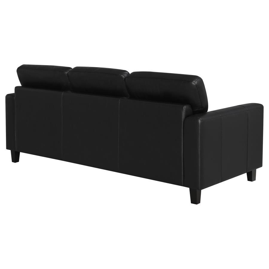Scotland - Faux Leather Upholstered Track Arm Sofa - Black Stationary Sofa modern furniture Contempo Furniture