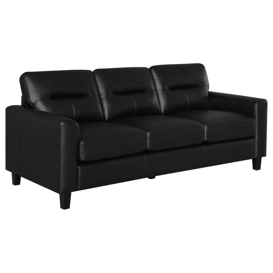 Scotland - Faux Leather Upholstered Track Arm Sofa - Black Stationary Sofa modern furniture Contempo Furniture