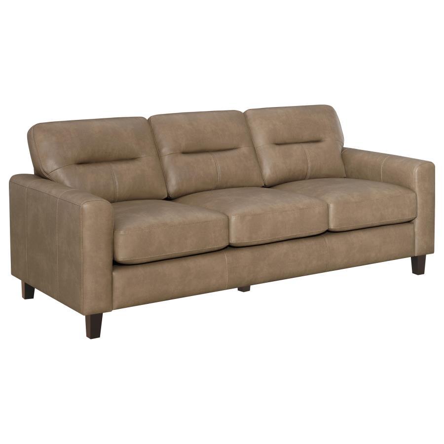Scotland - Faux Leather Upholstered Track Arm Sofa - Brown Stationary Sofa modern furniture Contempo Furniture