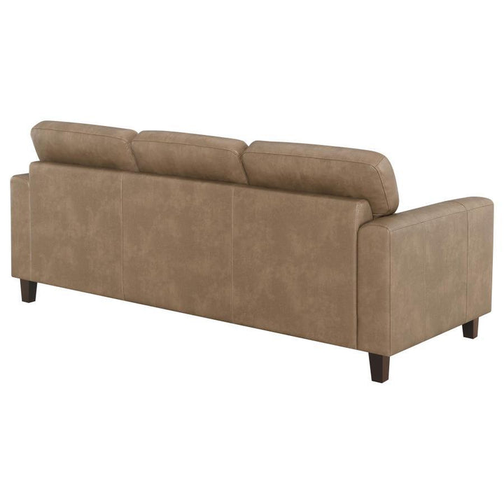 Scotland - Faux Leather Upholstered Track Arm Sofa - Brown Stationary Sofa modern furniture Contempo Furniture