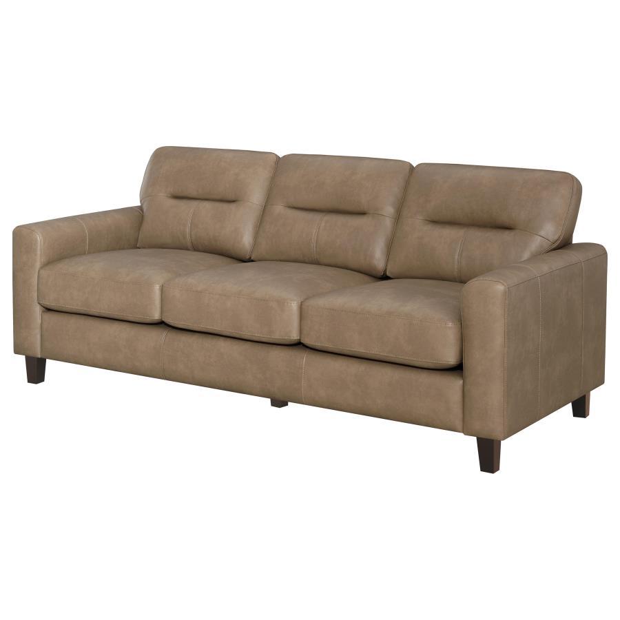 Scotland - Faux Leather Upholstered Track Arm Sofa - Brown Stationary Sofa modern furniture Contempo Furniture