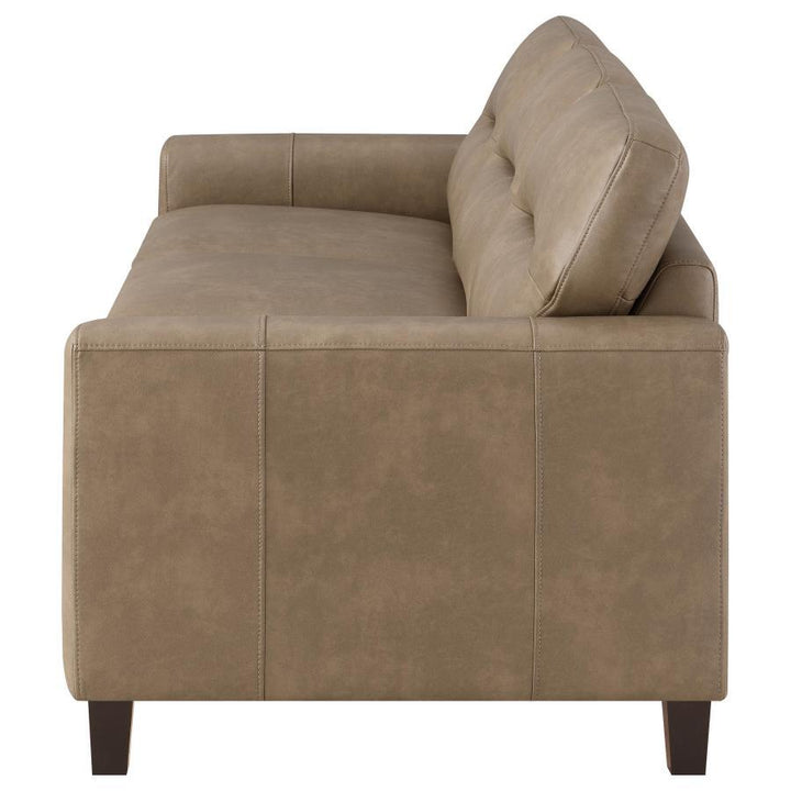 Scotland - Faux Leather Upholstered Track Arm Sofa - Brown Stationary Sofa modern furniture Contempo Furniture