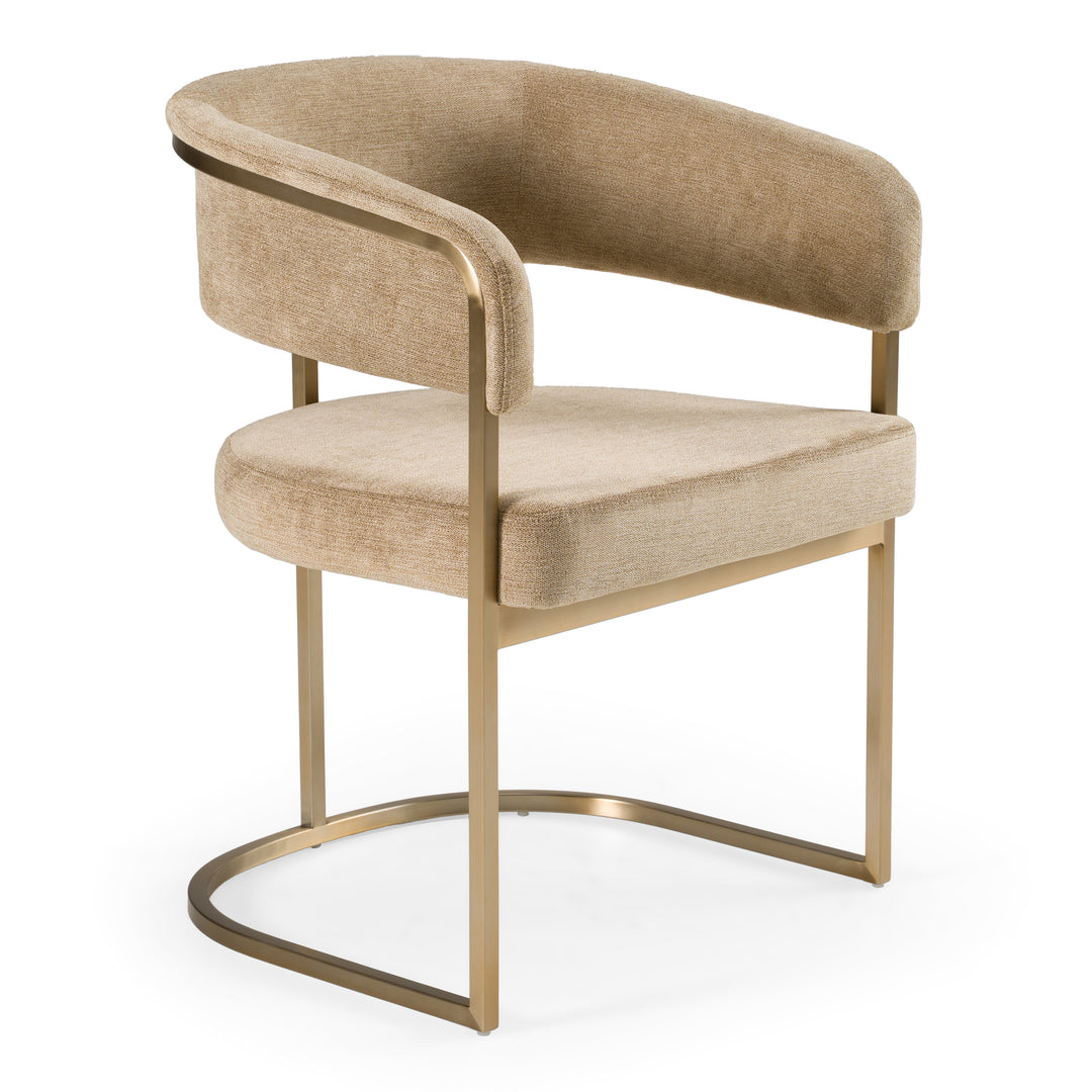 Sebastian - Modern Brown Fabric + Antique Brass Dining Chair
