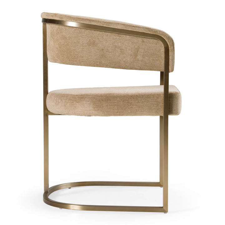 Sebastian - Modern Brown Fabric + Antique Brass Dining Chair