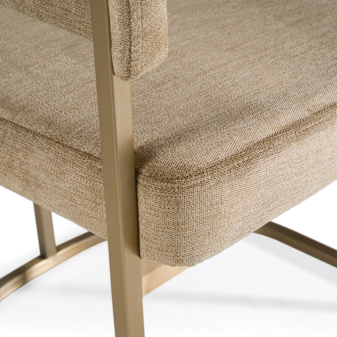 Sebastian - Modern Brown Fabric + Antique Brass Dining Chair