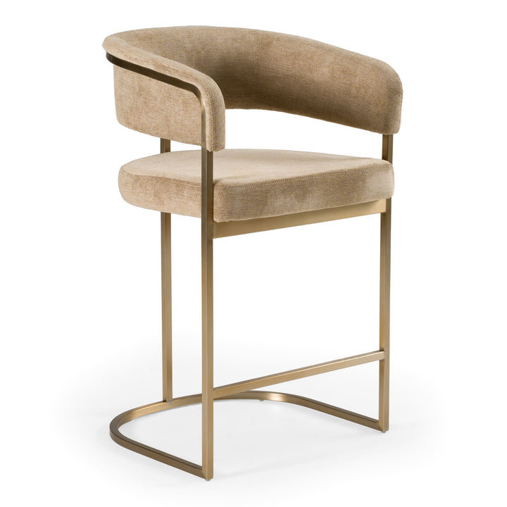 Sebastian - Modern Brown Fabric + Antique Brass Counter Chair