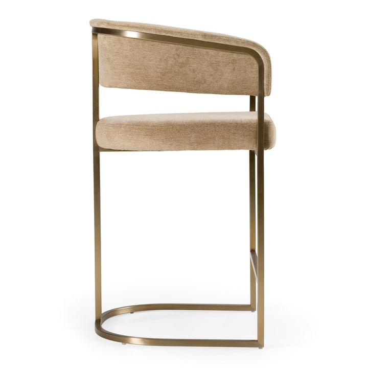 Sebastian - Modern Brown Fabric  Antique Brass Counter Chair