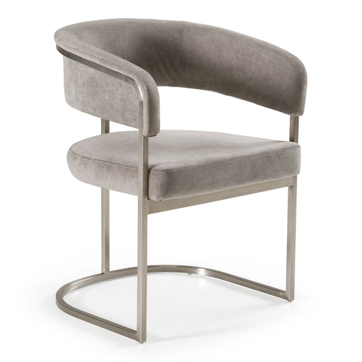 Sebastian  Modern Grey Fabric + Stainless Steel Dining Chair