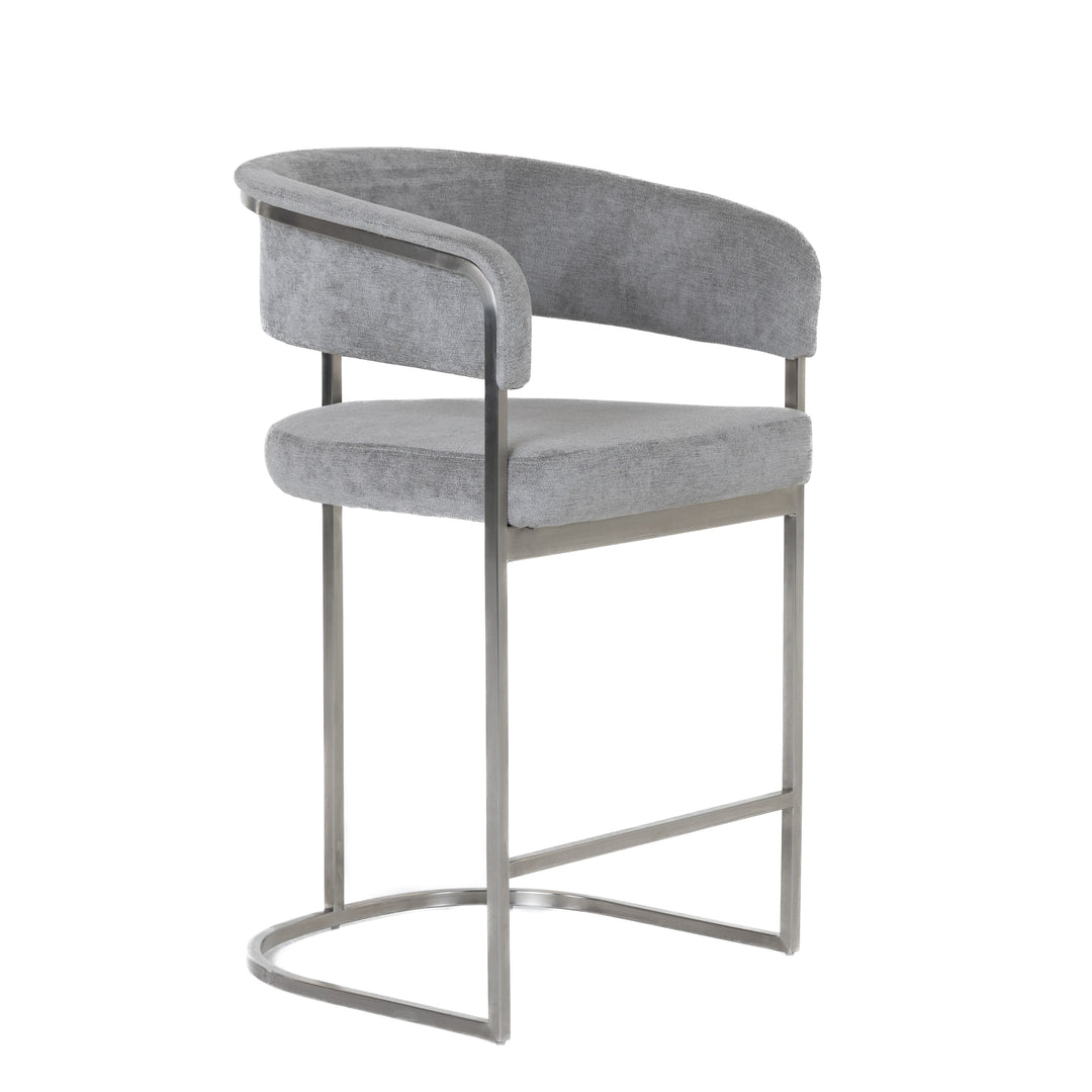 Sebastian - Modern Grey Fabric + Stainless Steel Counter Chair