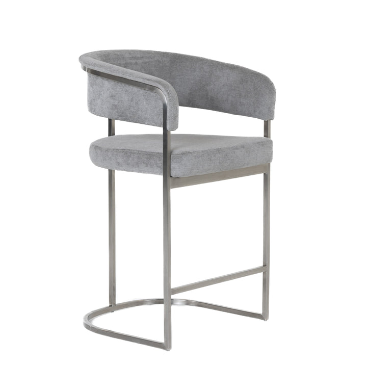 Sebastian  Modern Grey Fabric + Stainless Steel Counter Chair
