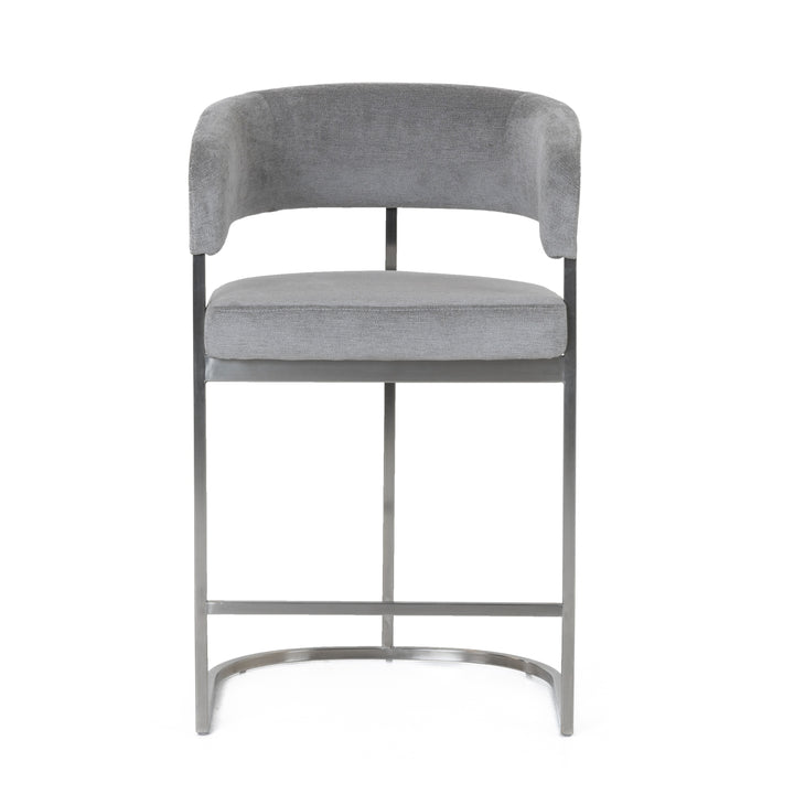Sebastian - Modern Grey Fabric + Stainless Steel Counter Chair