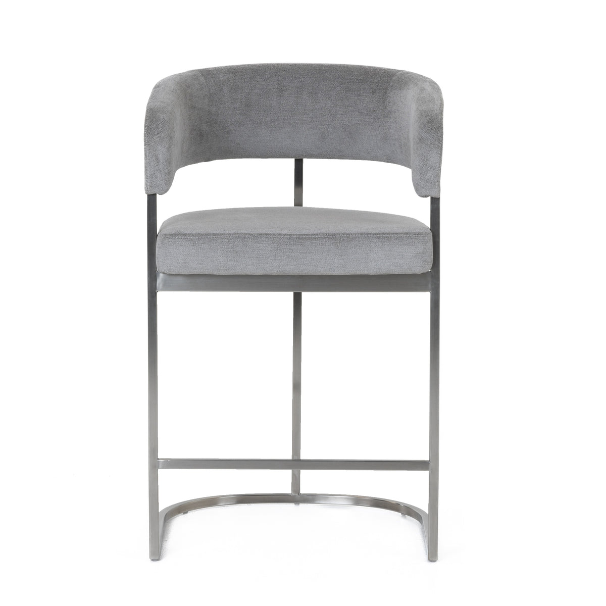 Sebastian - Modern Grey Fabric + Stainless Steel Counter Chair - View 2