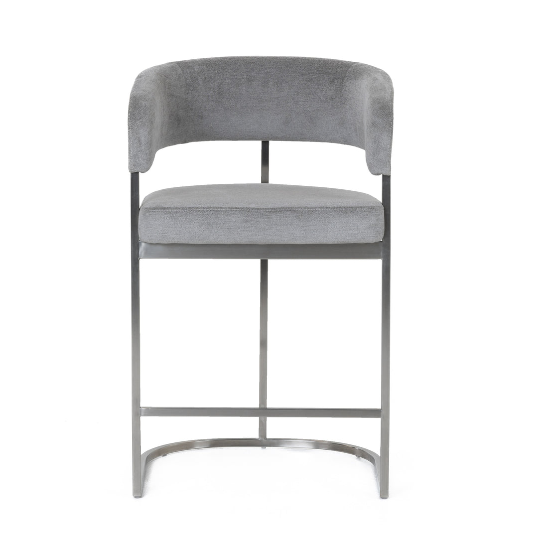 Sebastian  Modern Grey Fabric + Stainless Steel Counter Chair