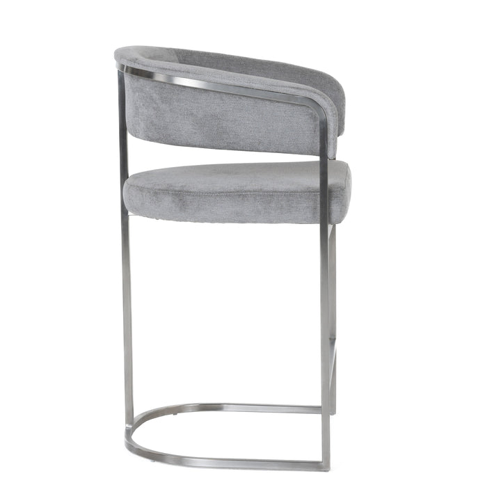 Sebastian  Modern Grey Fabric + Stainless Steel Counter Chair