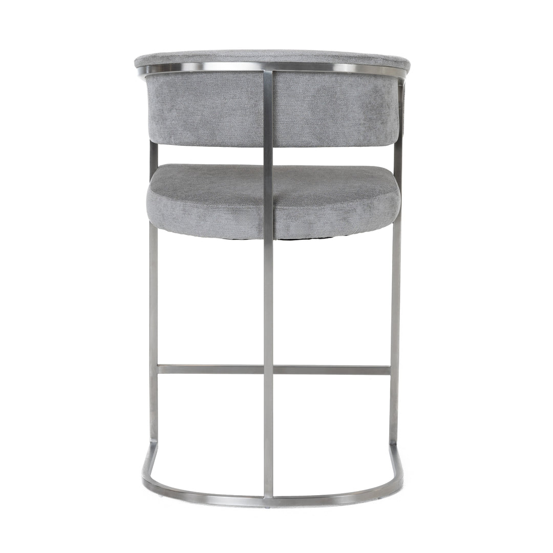Sebastian - Modern Grey Fabric + Stainless Steel Counter Chair