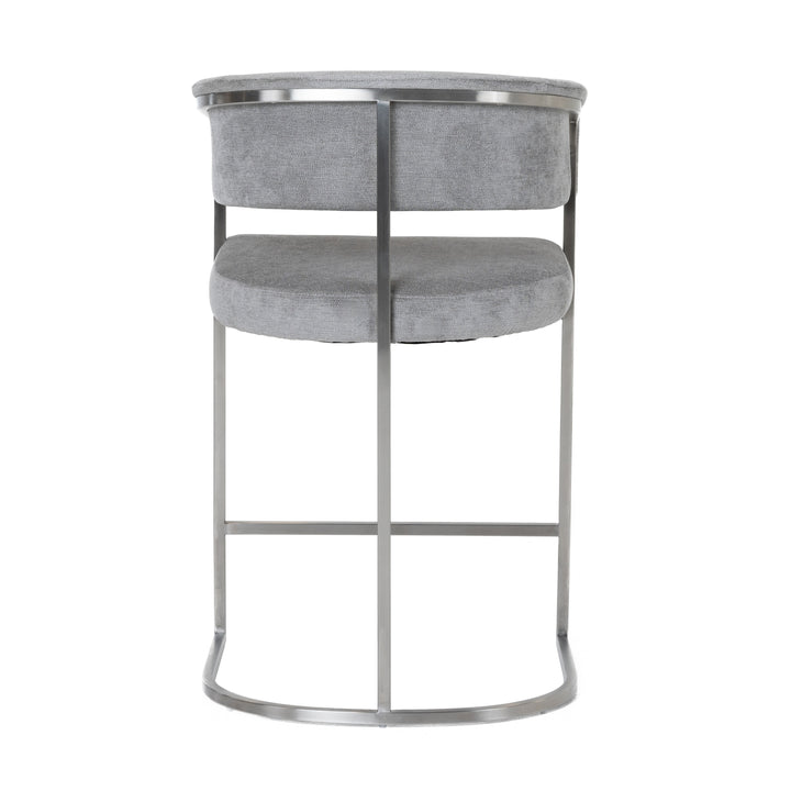 Sebastian  Modern Grey Fabric + Stainless Steel Counter Chair