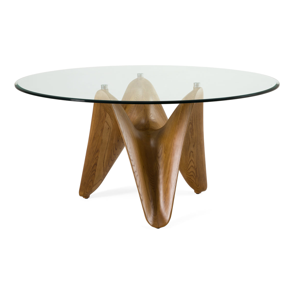 Seguin - Round Glass + Walnut Dining Table - View 2