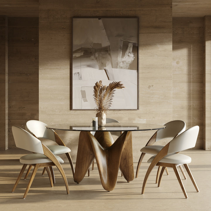 Seguin - Round Glass  Walnut Dining Table