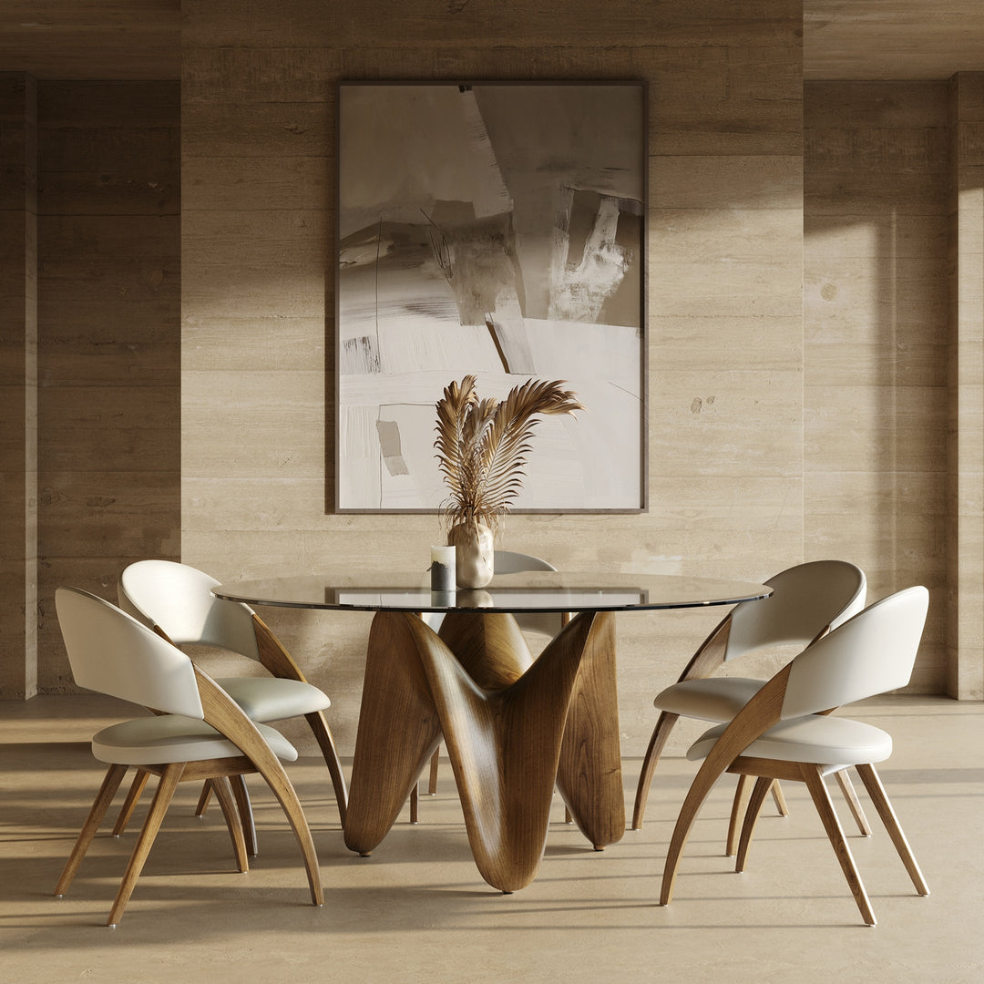Seguin - Round Glass  Walnut Dining Table