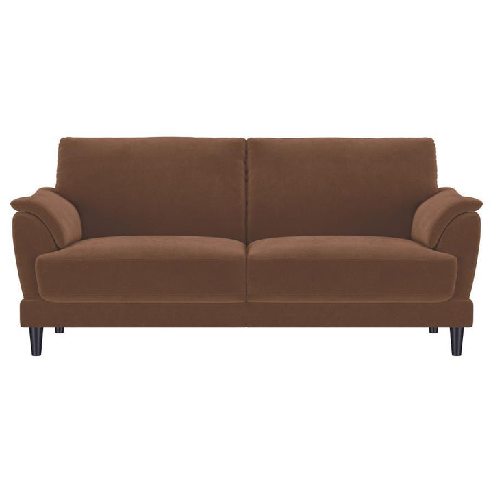 Selma - 2 Piece Velvet Upholstered Crescent Arm Sofa Set - Rust Stationary Sofa &amp; Loveseat modern furniture Contempo Furniture