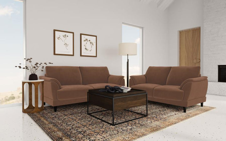 Selma - 2 Piece Velvet Upholstered Crescent Arm Sofa Set - Rust Stationary Sofa &amp; Loveseat modern furniture Contempo Furniture