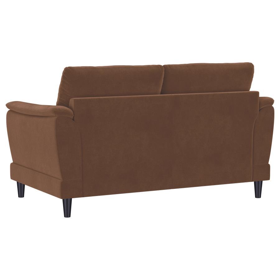 Selma - Velvet Upholstered Crescent Arm Loveseat - Rust Stationary Loveseat modern furniture Contempo Furniture