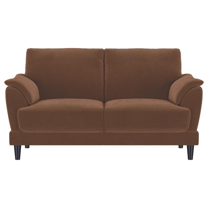Selma - Velvet Upholstered Crescent Arm Loveseat - Rust Stationary Loveseat modern furniture Contempo Furniture