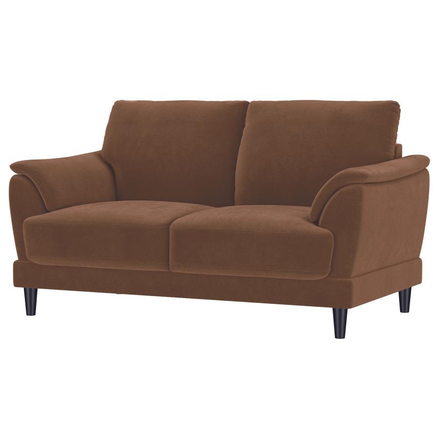 Selma - Velvet Upholstered Crescent Arm Loveseat - Rust Stationary Loveseat modern furniture Contempo Furniture