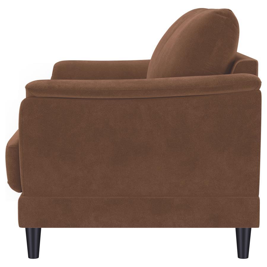 Selma - Velvet Upholstered Crescent Arm Loveseat - Rust Stationary Loveseat modern furniture Contempo Furniture