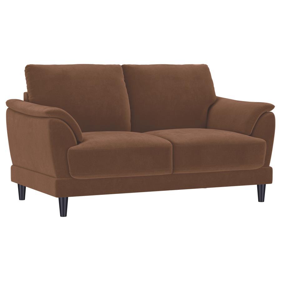 Selma - Velvet Upholstered Crescent Arm Loveseat - Rust Stationary Loveseat modern furniture Contempo Furniture