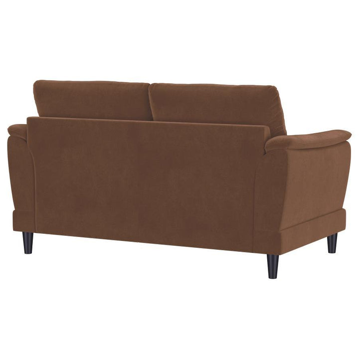 Selma - Velvet Upholstered Crescent Arm Loveseat - Rust Stationary Loveseat modern furniture Contempo Furniture