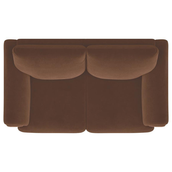 Selma - Velvet Upholstered Crescent Arm Loveseat - Rust Stationary Loveseat modern furniture Contempo Furniture