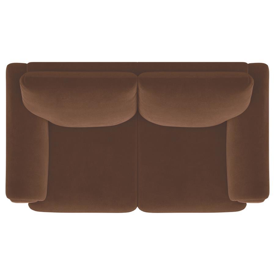Selma - Velvet Upholstered Crescent Arm Loveseat - Rust Stationary Loveseat modern furniture Contempo Furniture
