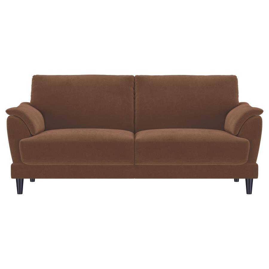 Selma - Velvet Upholstered Crescent Arm Sofa - Rust Stationary Sofa modern furniture Contempo Furniture