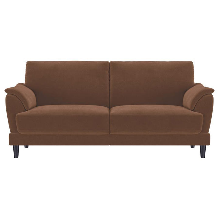 Selma - Velvet Upholstered Crescent Arm Sofa - Rust Stationary Sofa modern furniture Contempo Furniture