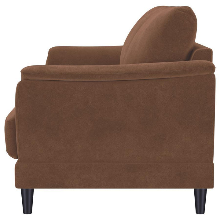 Selma - Velvet Upholstered Crescent Arm Sofa - Rust Stationary Sofa modern furniture Contempo Furniture