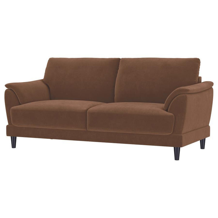 Selma - Velvet Upholstered Crescent Arm Sofa - Rust Stationary Sofa modern furniture Contempo Furniture