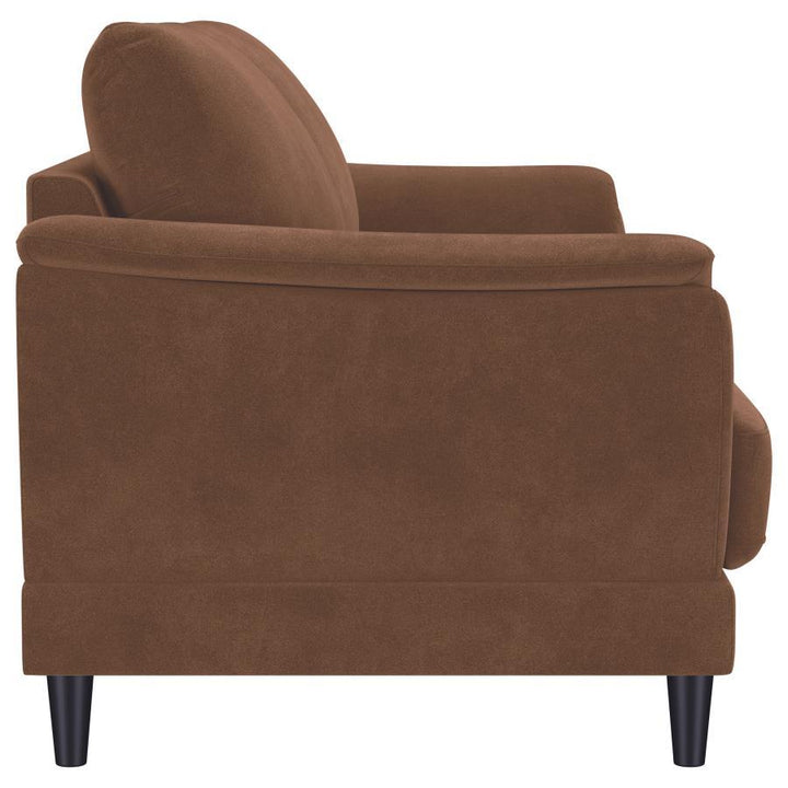 Selma - Velvet Upholstered Crescent Arm Sofa - Rust Stationary Sofa modern furniture Contempo Furniture
