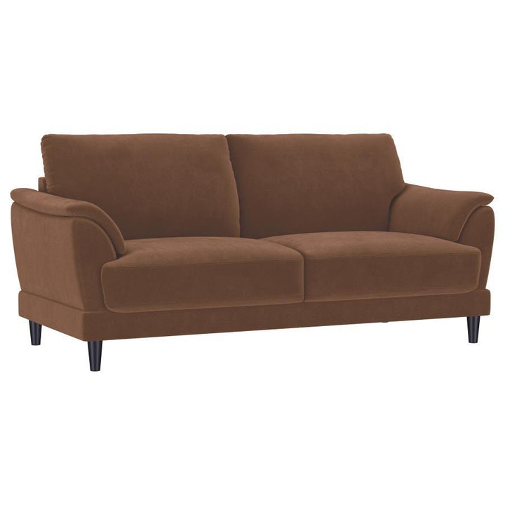 Selma - Velvet Upholstered Crescent Arm Sofa - Rust Stationary Sofa modern furniture Contempo Furniture