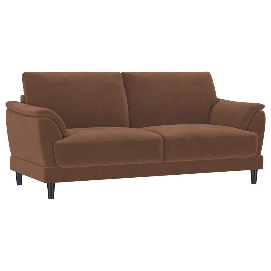 Selma - Velvet Upholstered Crescent Arm Sofa - Rust Stationary Sofa modern furniture Contempo Furniture