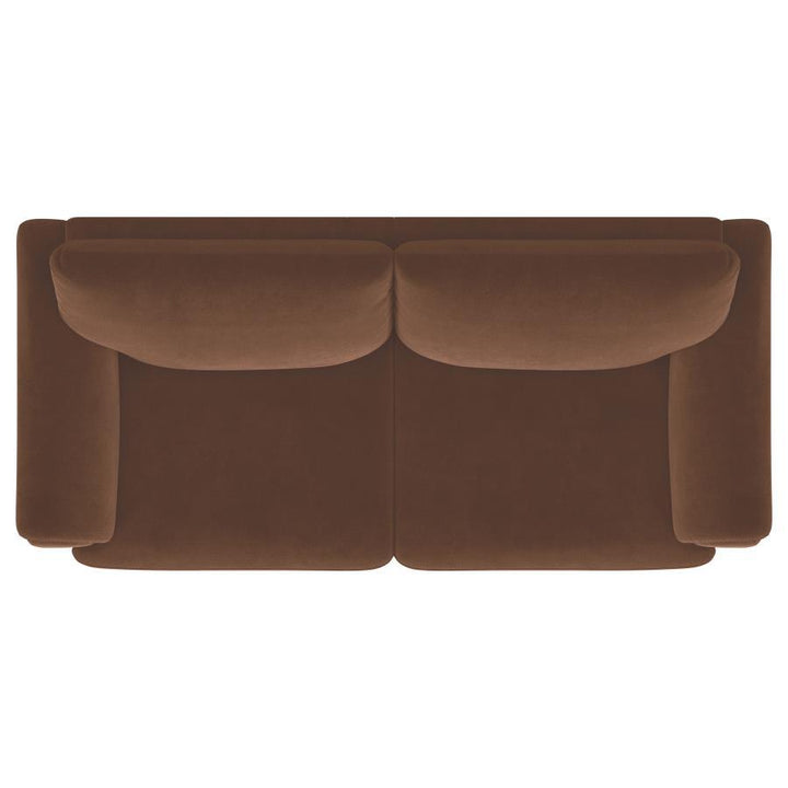 Selma - Velvet Upholstered Crescent Arm Sofa - Rust Stationary Sofa modern furniture Contempo Furniture