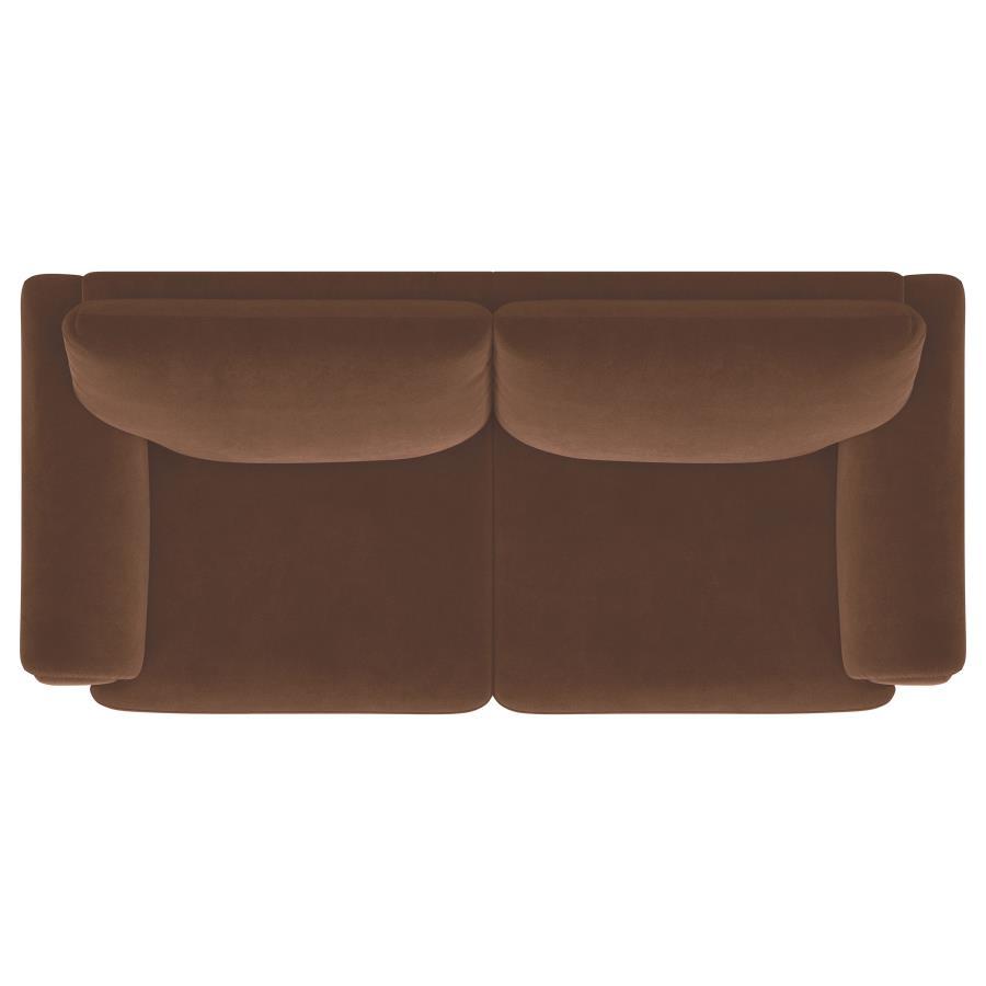Selma - Velvet Upholstered Crescent Arm Sofa - Rust Stationary Sofa modern furniture Contempo Furniture