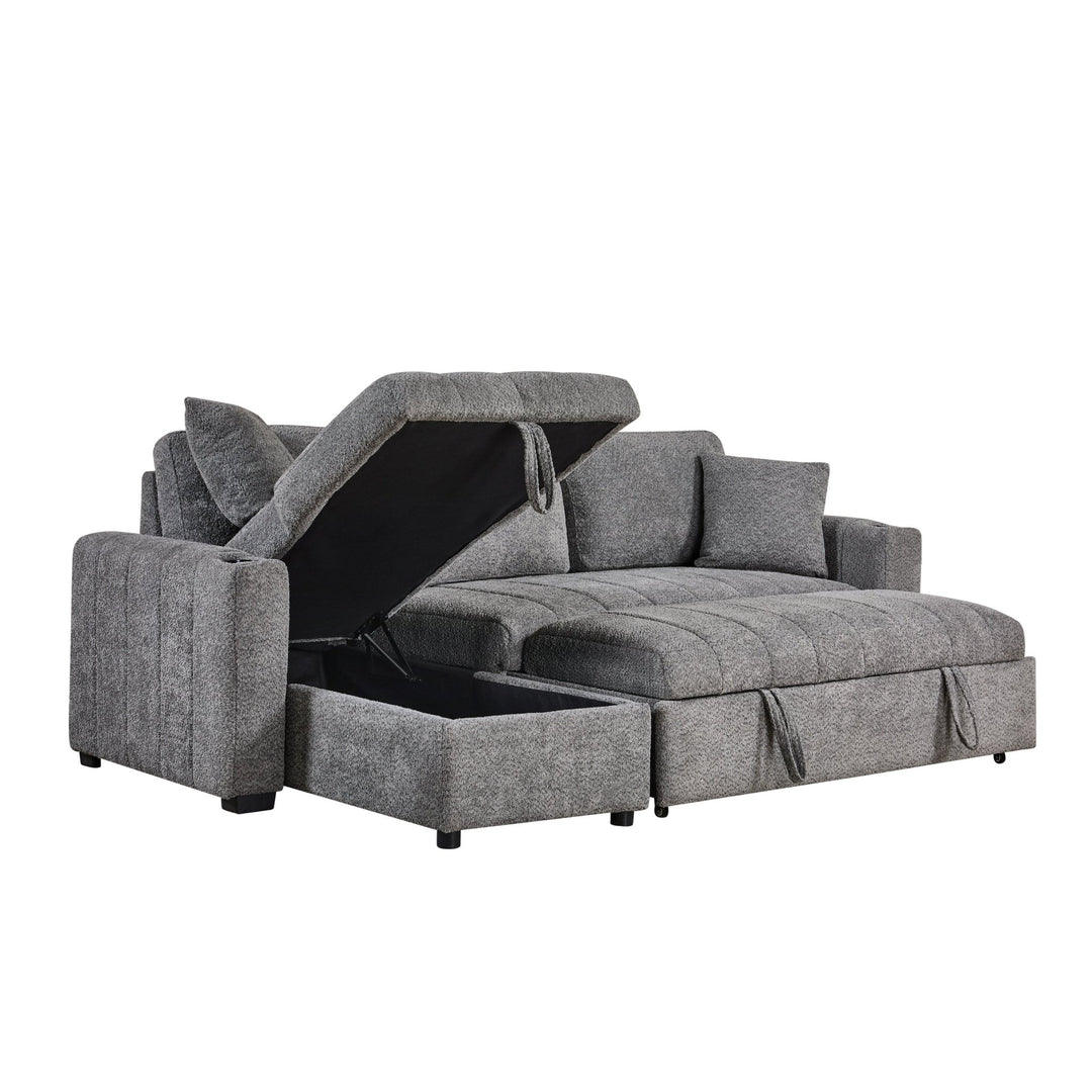 Seraphina II 96" Gray Boucle Sleeper Sectional with Storage Chaise & USB Ports Sleeper Sectional modern furniture Contempo Furniture