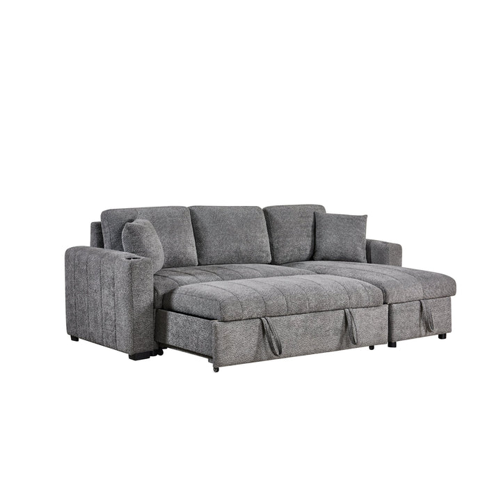 Seraphina II 96" Gray Boucle Sleeper Sectional with Storage Chaise &amp; USB Ports Sleeper Sectional modern furniture Contempo Furniture