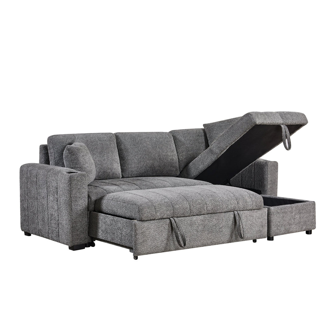 Seraphina II 96" Gray Boucle Sleeper Sectional with Storage Chaise & USB Ports Sleeper Sectional modern furniture Contempo Furniture