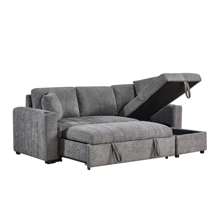Seraphina II 96" Gray Boucle Sleeper Sectional with Storage Chaise &amp; USB Ports Sleeper Sectional modern furniture Contempo Furniture