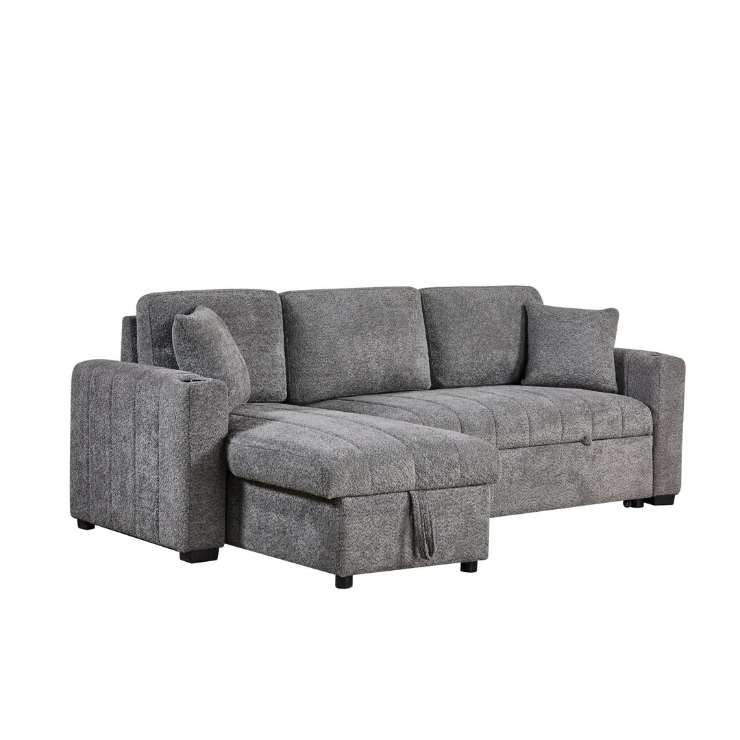 Seraphina II 96" Gray Boucle Sleeper Sectional with Storage Chaise & USB Ports Sleeper Sectional modern furniture Contempo Furniture