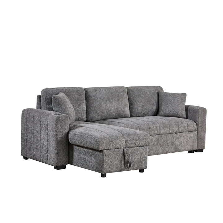 Seraphina II 96" Gray Boucle Sleeper Sectional with Storage Chaise &amp; USB Ports Sleeper Sectional modern furniture Contempo Furniture