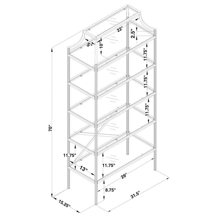 Serena - 5 - Shelf Glass Bookshelf - Gold Standard Bookcase modern furniture Contempo Furniture