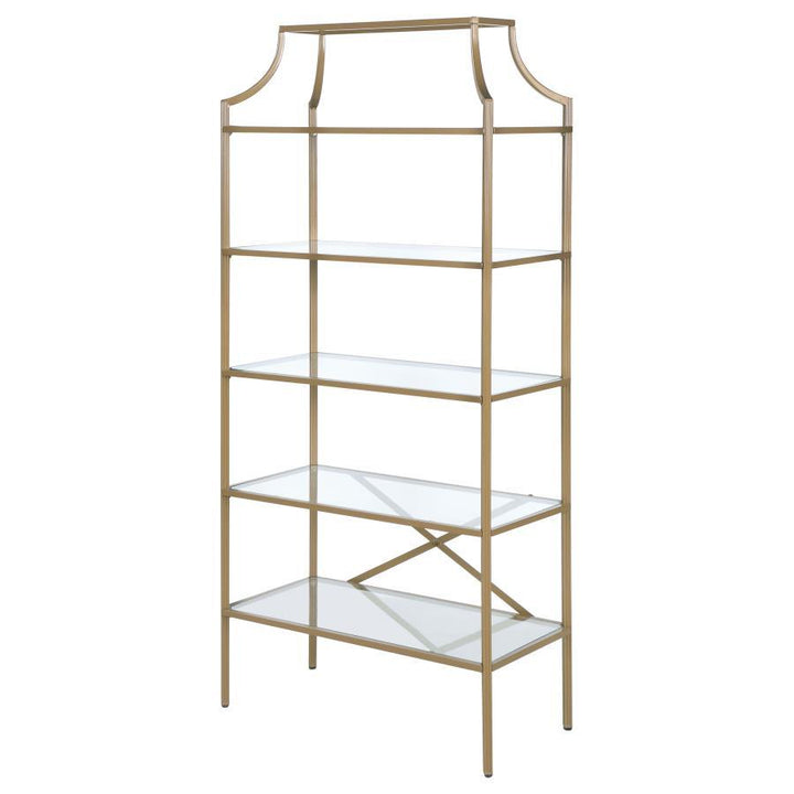 Serena - 5 - Shelf Glass Bookshelf - Gold Standard Bookcase modern furniture Contempo Furniture
